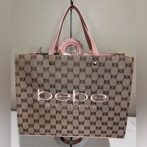 Bebe Beige and Pink Logo Tote